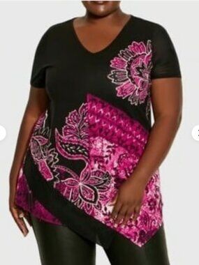 Avenue Evans Black & Pink Paisley Tunic Top, SZ 16